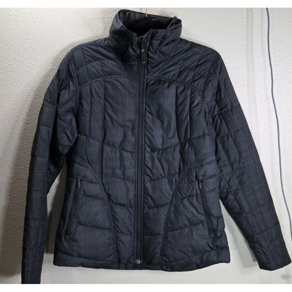 nau Womens Small Goose Down Jacket Black Grid Quilted Insulated Coat
